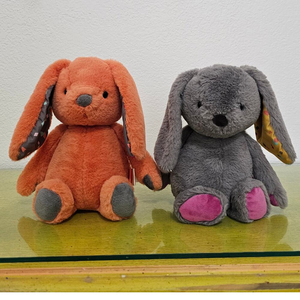 2 B Softies Gray Orange Rabbit Happy Hues Sprinkle Bunny B. Toys Battat Plush